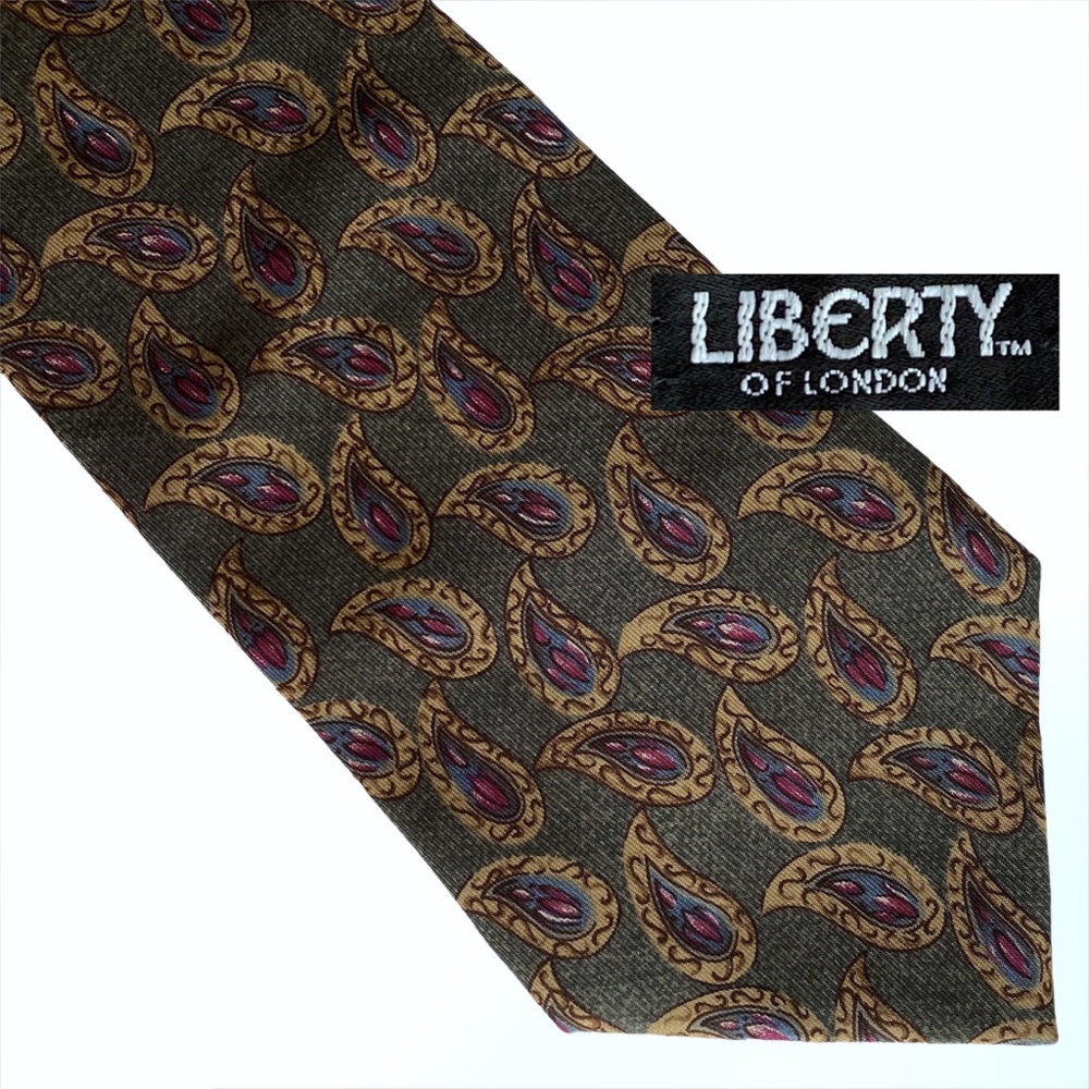 Liberty of London tie 100% silk green paisley necktie